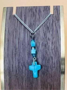 Turquoise Cross Pendant Necklace Silver plated